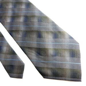 Fabio Fazio Woven Green Blue Woven Plaid‎ Silk Tie